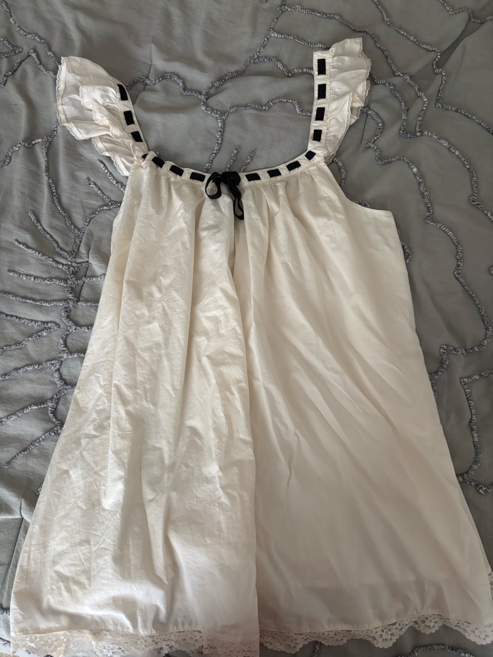 Aerie White Dress with Black Ribbon Trim